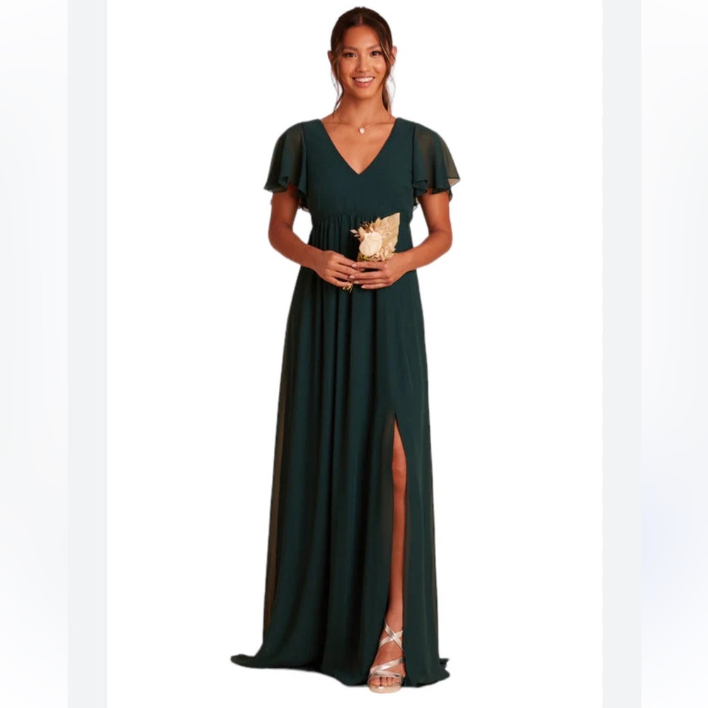BIRDY GREY HANNAH EMPIRE DRESS EMERALD GREEN V NECK SLIT POCKETS LINED SZ XS NWT